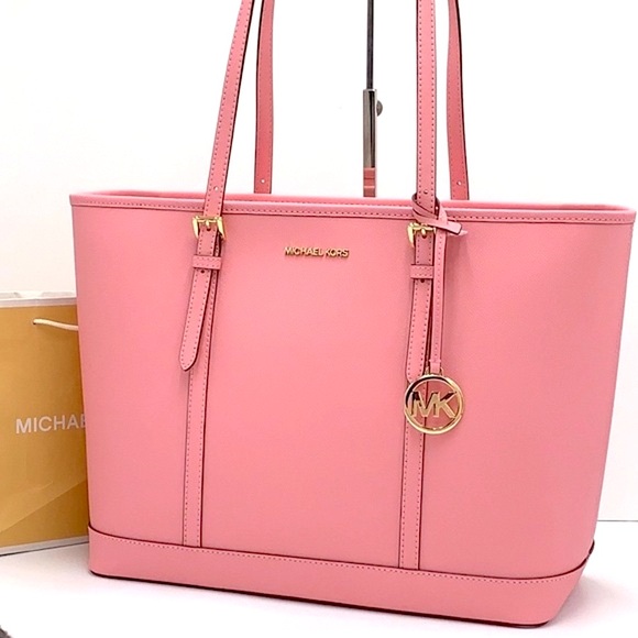 Michael Kors Handbags - MICHAEL KORS Jet Set Travel Lg Top Zip Shoulder Tote Saffiano Leather Carnation